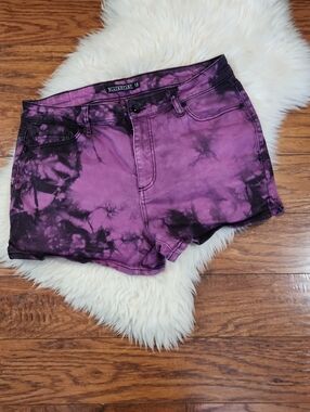 Blackheart Womens High Waisted  Tie-Dye Denim Shorts